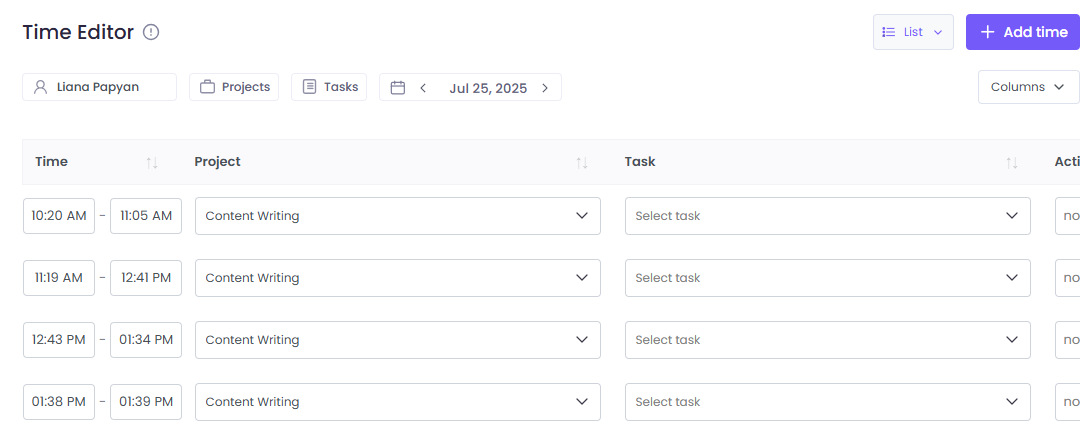 Time Editor in WebWork Time Tracker