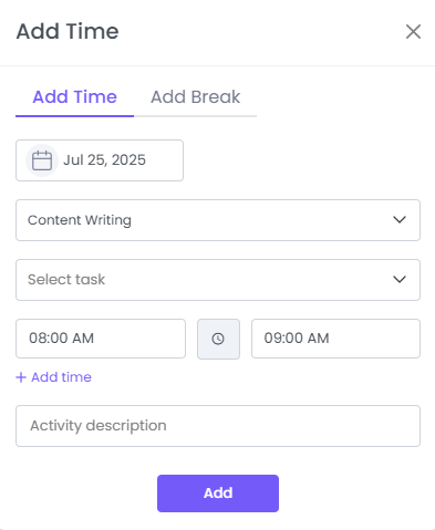 add time and break in WebWork