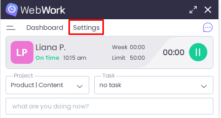 WebWork Desktop Time Tracker Settings