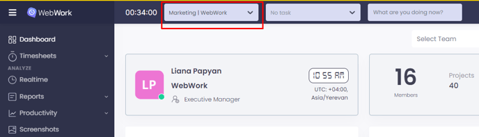 Select project on WebWork Web Time Tracker