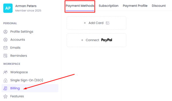 WebWork Time Tracker Billing Settings Payment Methods Page
