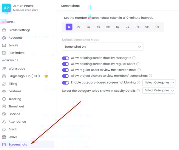 WebWork Time Tracker Screenshot Settings 