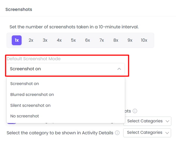 WebWork Time Tracker Screenshot Modes Settings 