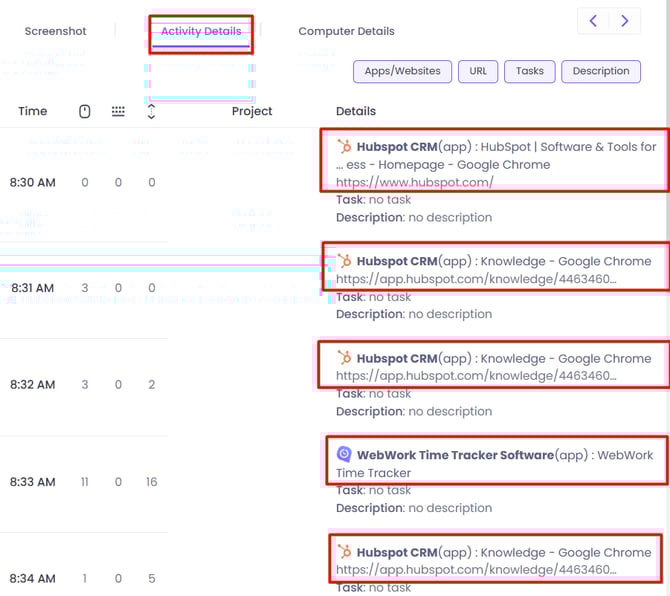 Screenshots Activity Details Example