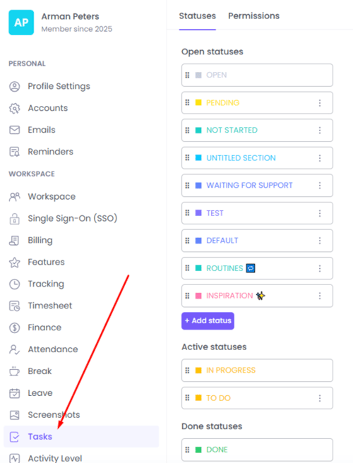 Webwork Time Tracker Tasks Settings