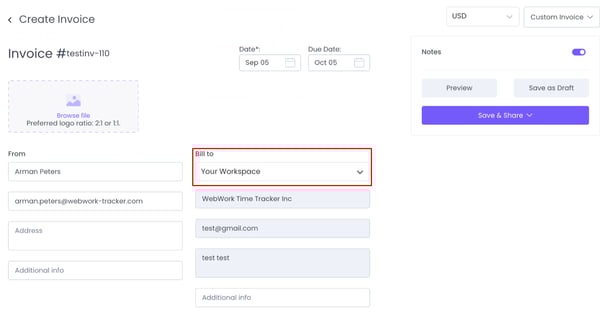 WebWork Time Tracker Invoice Creation