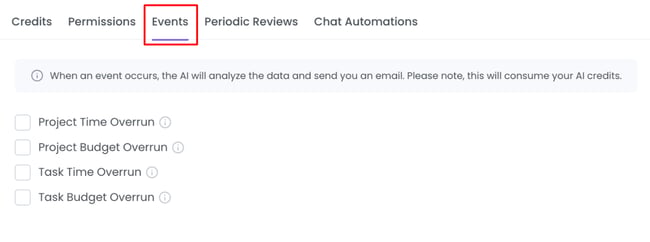 WebWork AI Events Settings