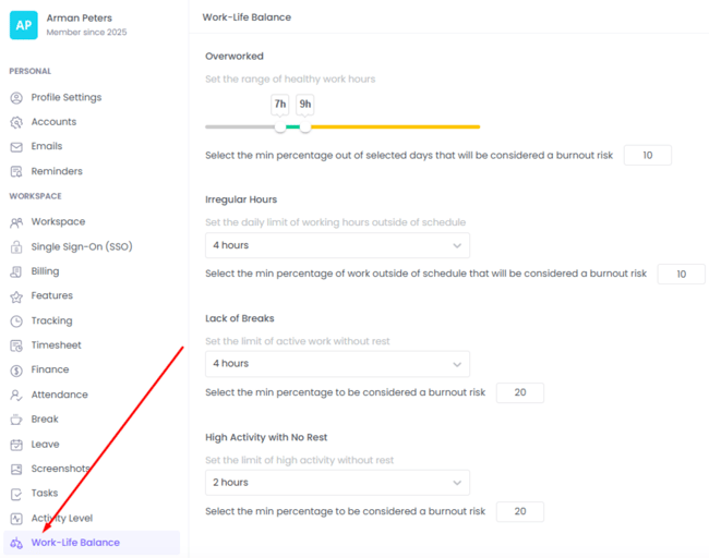 WebWork Time Tracker Work-Life Balance Settings 