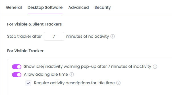 idle time settings in WebWork Time Tracker