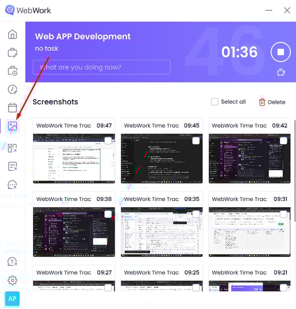 Desktop Tracker Screenshots Section