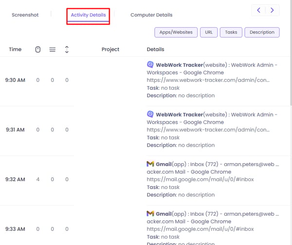 Screenshots Activity Details 