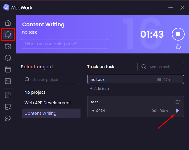 Start tracking time on the Desktop Tracker