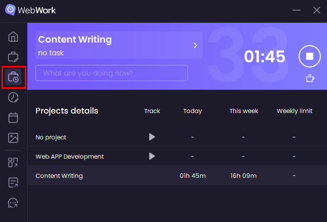 Project time details in Desktop Tracker