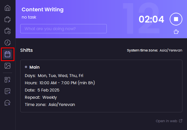 Shifts in WebWork Desktop App