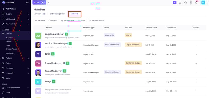 WebWork Time Tracker Archived Members