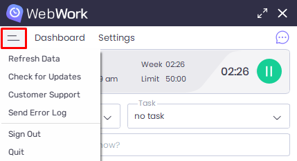 WebWork Tracker Desktop App Settings