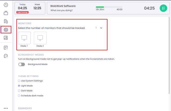 Select which monitor to track on WebWork