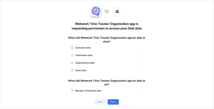 Give WebWork Permission to Your Data on Deel