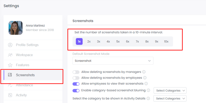 How to change screenshot frequency on WebWork