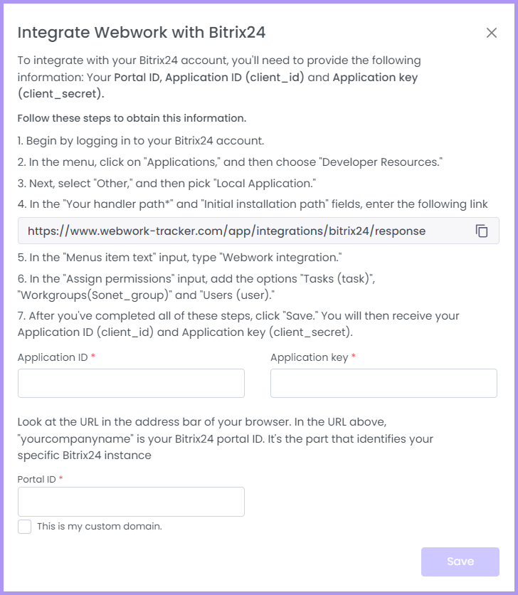 Bitric24 WebWork tracker integration