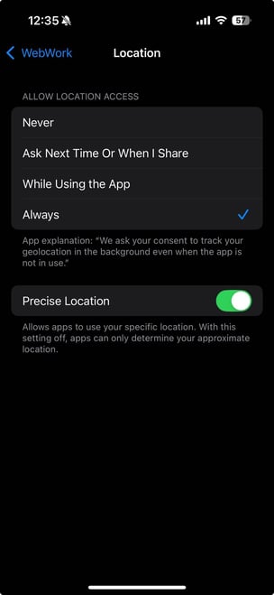 GPS permission to WebWork on iOS