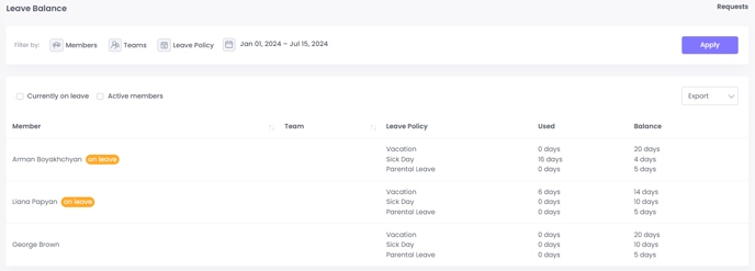 Leave Balance on WebWork