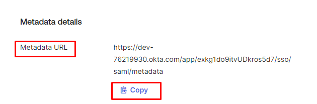 Okta Metadata details page