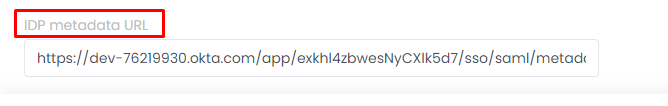 Okta IDP metadata URL box
