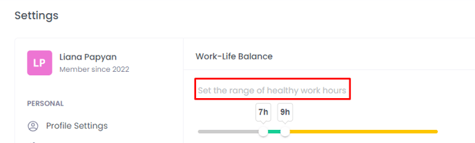 healthy work hours setting on WebWork Time Tracker