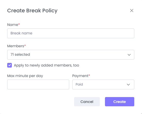 Create Break Policy on WebWork