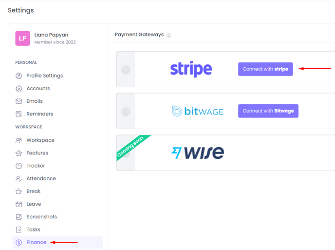 Connect your Stripe account to WebWork