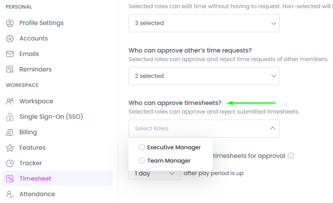 Who can approve timesheets in WebWork Time Tracker
