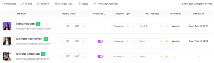 Manage Payroll on WebWork Time Tracker