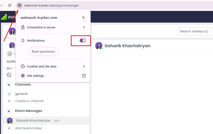 Turning on notifications for messages