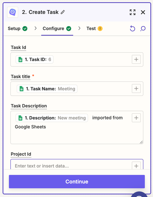 Configure the action in Zapier workflow