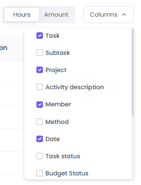 task report columns on WebWork