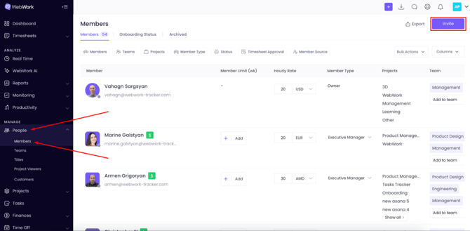 WebWork Tracker Members Page 