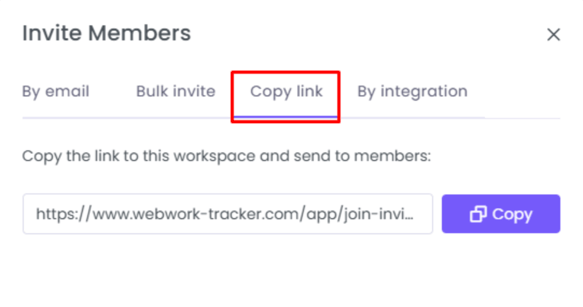 WebWork Tracker Invite Members Copy Link