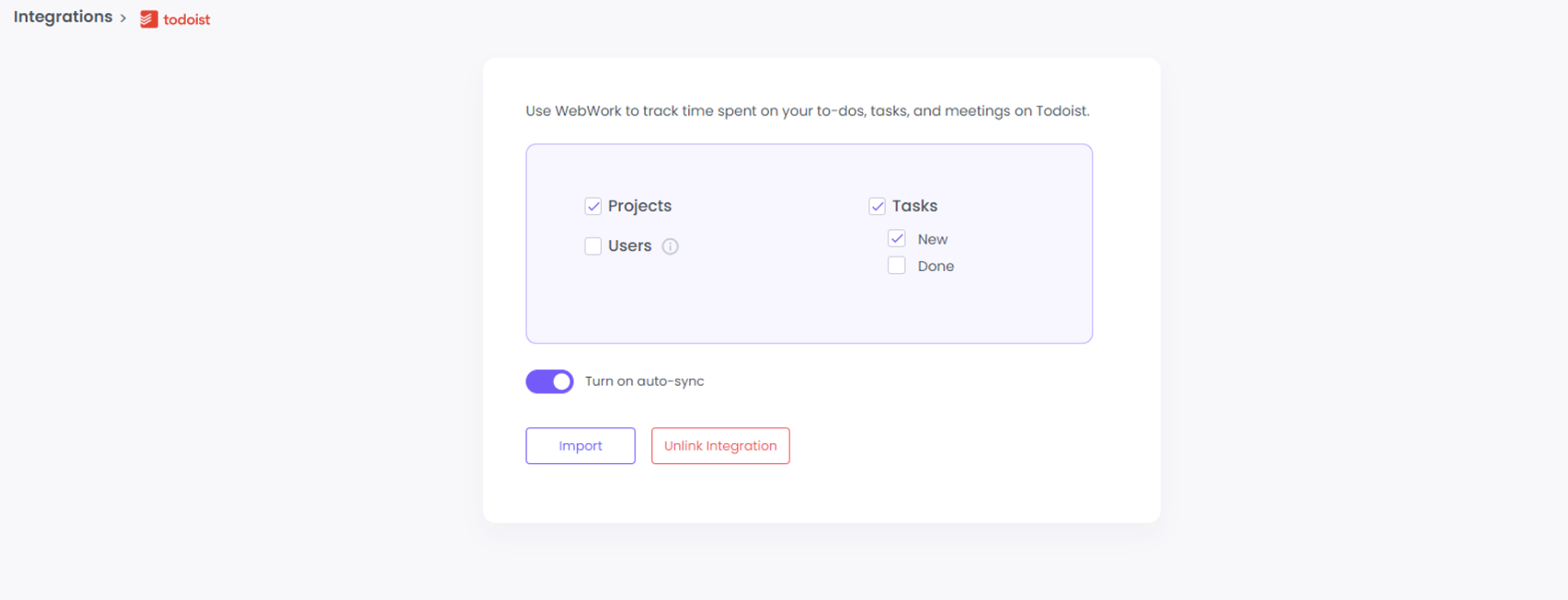 WebWork ToDoist Import Interface 