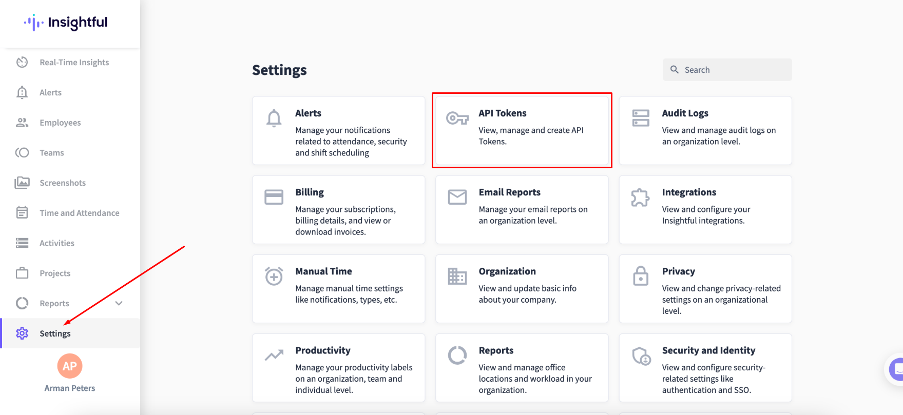 WebWork Time Tracker Insightful API Token Page