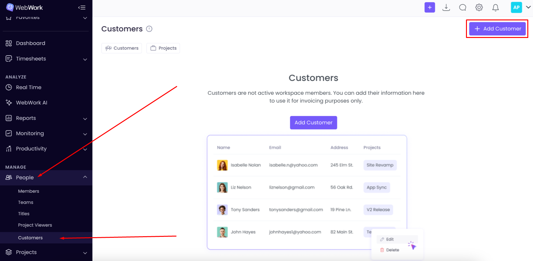 WebWork Time Tracker Customers Page
