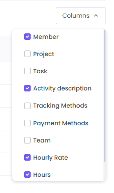 Columns in Billable Hour Report