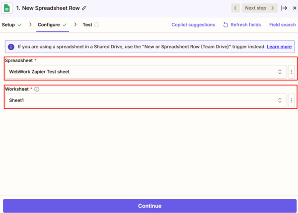 Zapier Google Sheets Zap Configuration Creation 
