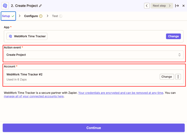 Zapier WebWork Zap Creation 