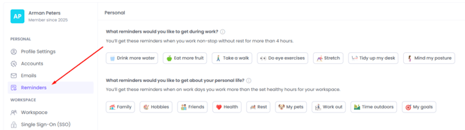 WebWork Time Tracker Reminder Settings Page