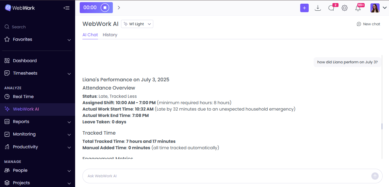 WebWork AI analysis of performance