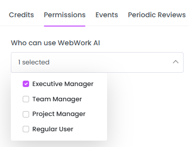 Permission settings of WebWork AI