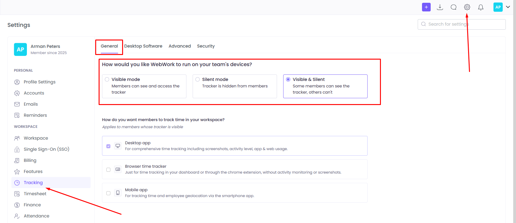 Tracking Settings in WebWork