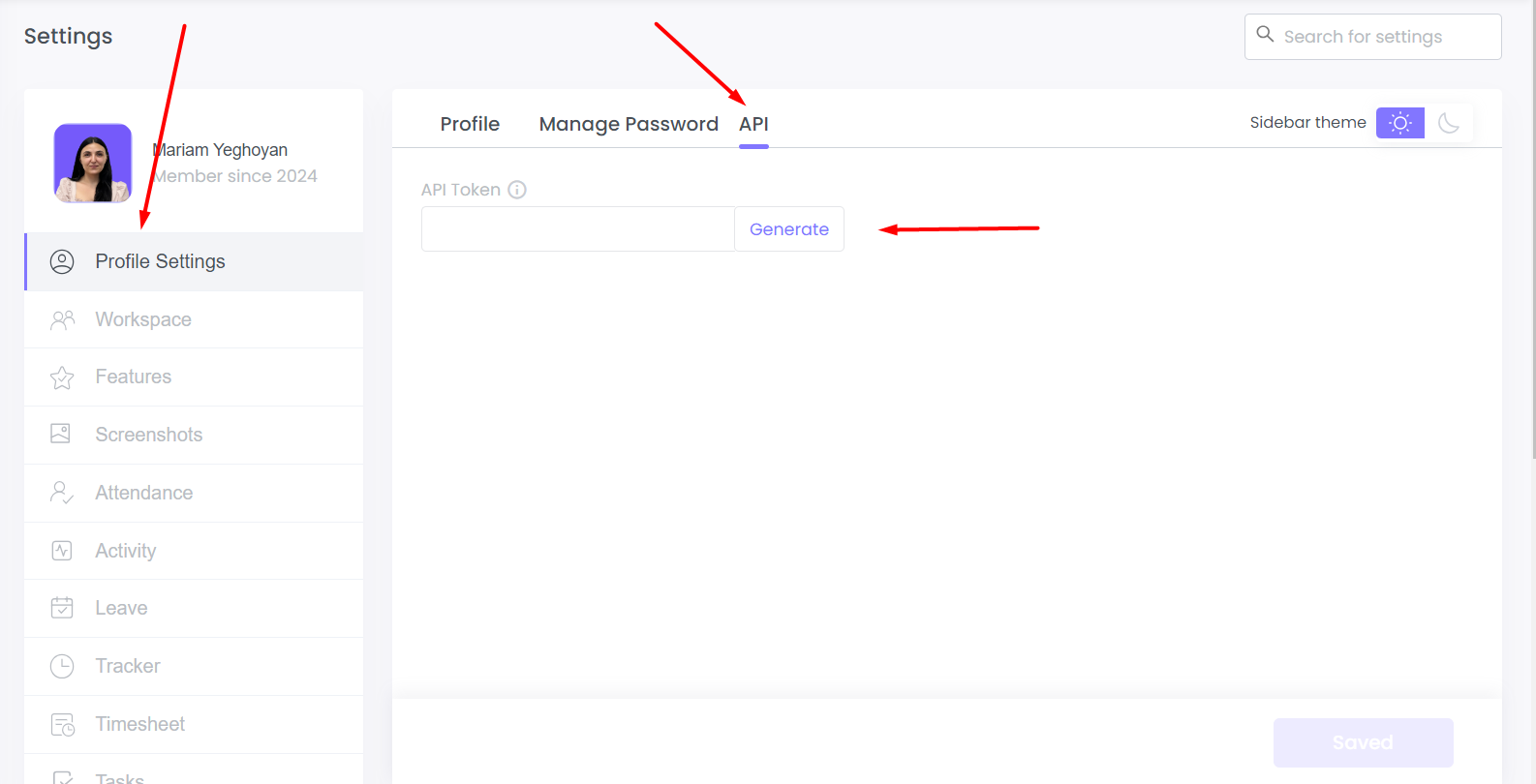 WebWork API Token Generate Interface