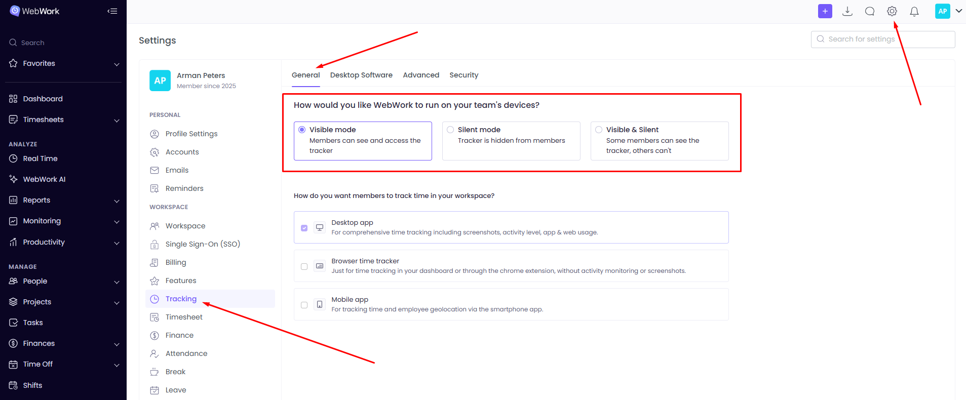 WebWork Silent, Visible and Visible & Silent Tracker Modes 